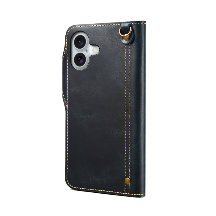 For iPhone 16 Plus Denior B01 Oil Wax Cowhide Magnetic Button Genuine Leather Case
