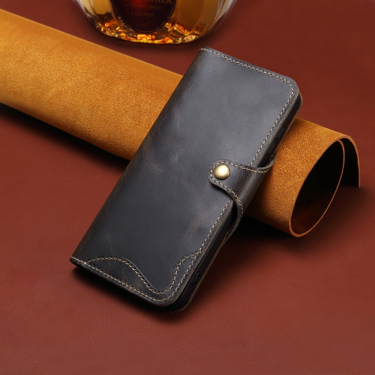 For iPhone 16 Pro Max Denior B01 Oil Wax Cowhide Magnetic Button Genuine Leather Case
