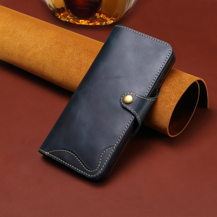 For iPhone 16 Pro Max Denior B01 Oil Wax Cowhide Magnetic Button Genuine Leather Case