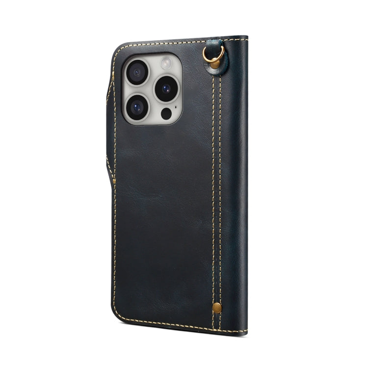 For iPhone 16 Pro Max Denior B01 Oil Wax Cowhide Magnetic Button Genuine Leather Case