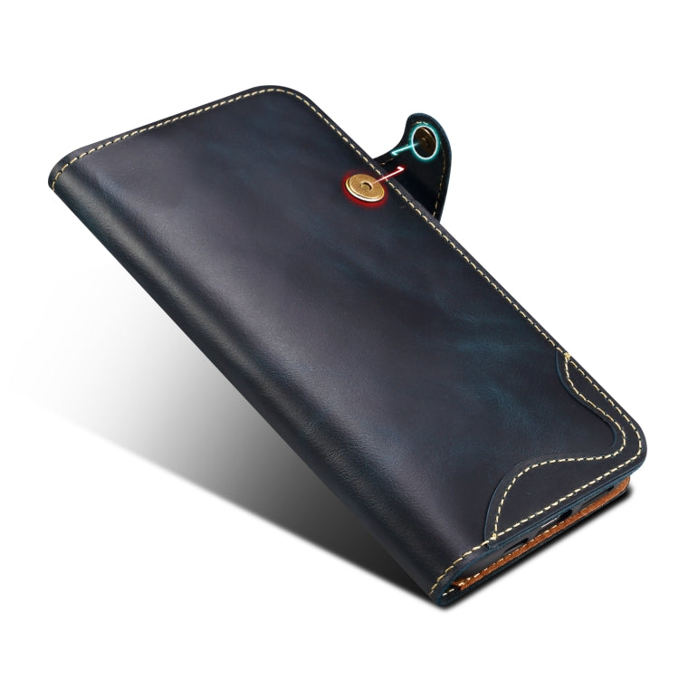 For iPhone 16 Pro Max Denior B01 Oil Wax Cowhide Magnetic Button Genuine Leather Case