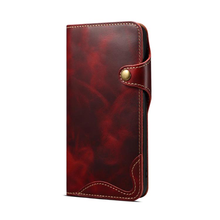 For iPhone 17e / 16e Denior B01 Oil Wax Cowhide Magnetic Button Genuine Leather Case