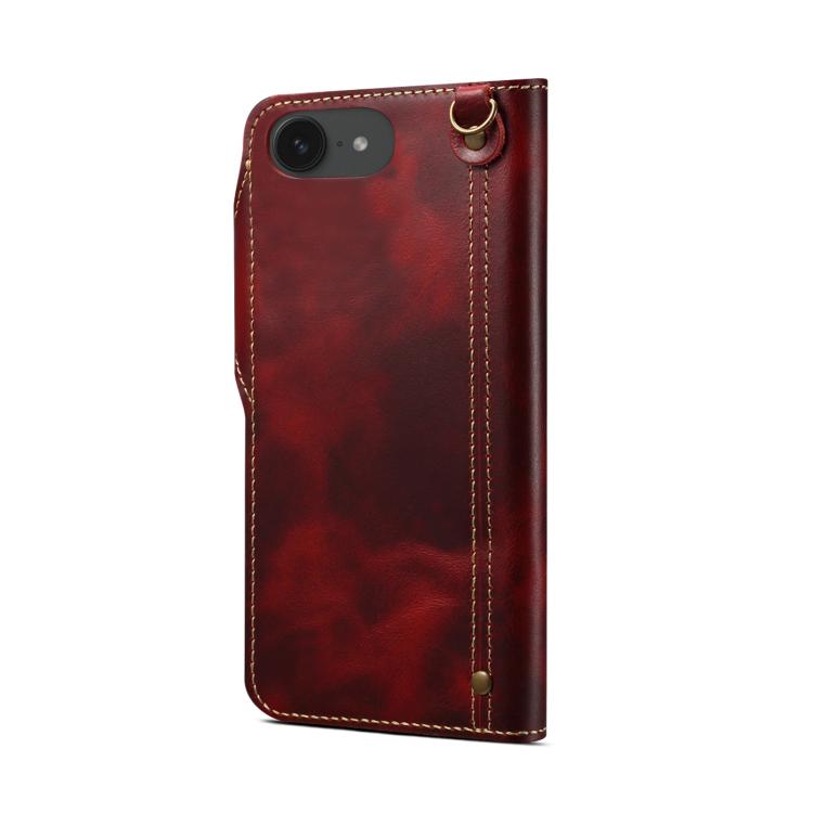 For iPhone 17e / 16e Denior B01 Oil Wax Cowhide Magnetic Button Genuine Leather Case
