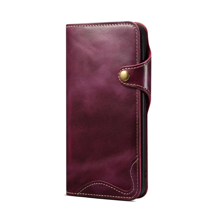 For iPhone 17e / 16e Denior B01 Oil Wax Cowhide Magnetic Button Genuine Leather Case