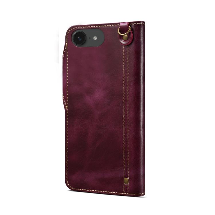 For iPhone 17e / 16e Denior B01 Oil Wax Cowhide Magnetic Button Genuine Leather Case