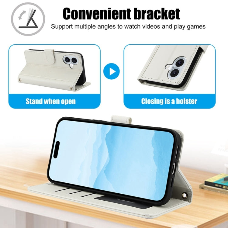 For iPhone 16 Skin Feel Pure Color Card Slots Leather Phone Case with Dual Lanyard
