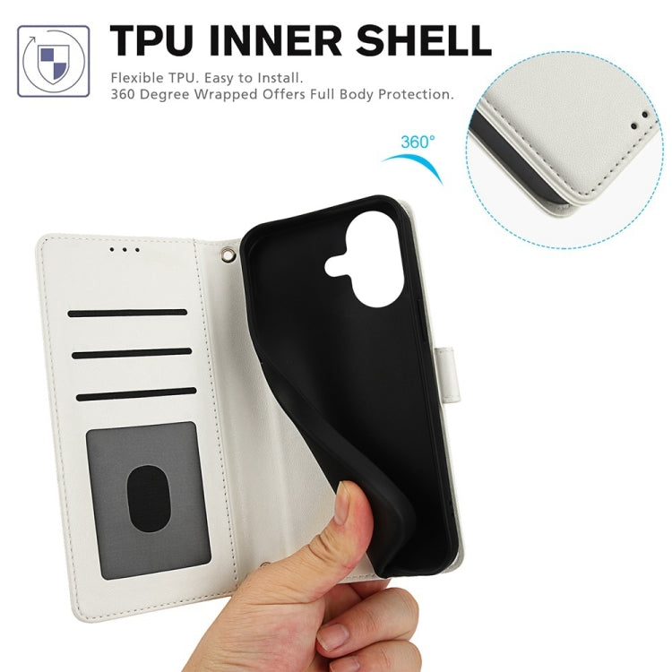 For iPhone 16 Skin Feel Pure Color Card Slots Leather Phone Case with Dual Lanyard