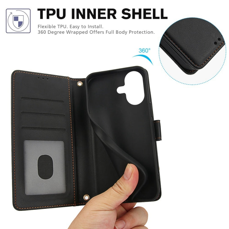 For iPhone 16 Skin Feel Pure Color Card Slots Leather Phone Case with Dual Lanyard