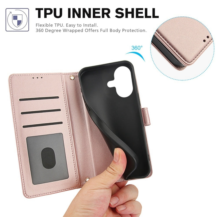 For iPhone 16 Skin Feel Pure Color Card Slots Leather Phone Case with Dual Lanyard
