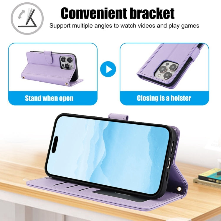 For iPhone 16 Pro Max Skin Feel Pure Color Card Slots Leather Phone Case with Dual Lanyard
