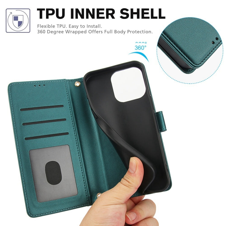 For iPhone 15 Pro Max Skin Feel Pure Color Card Slots Leather Phone Case with Dual Lanyard