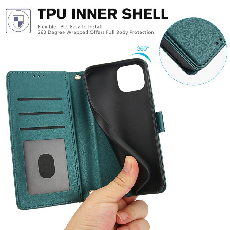 For iPhone 15 Plus Skin Feel Pure Color Card Slots Leather Phone Case with Dual Lanyard