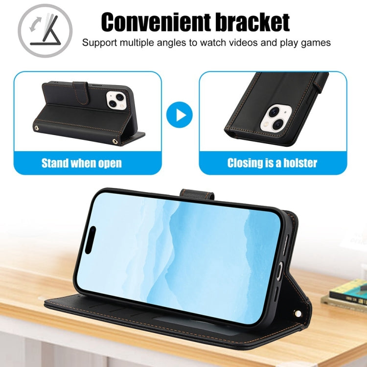 For iPhone 14 Skin Feel Pure Color Card Slots Leather Phone Case with Dual Lanyard