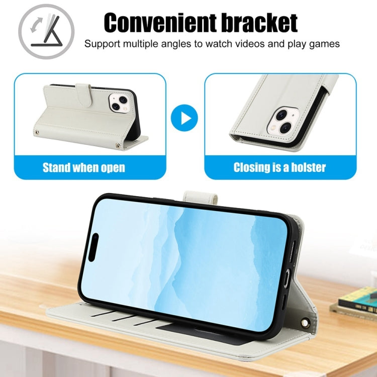 For iPhone 14 Plus Skin Feel Pure Color Card Slots Leather Phone Case with Dual Lanyard