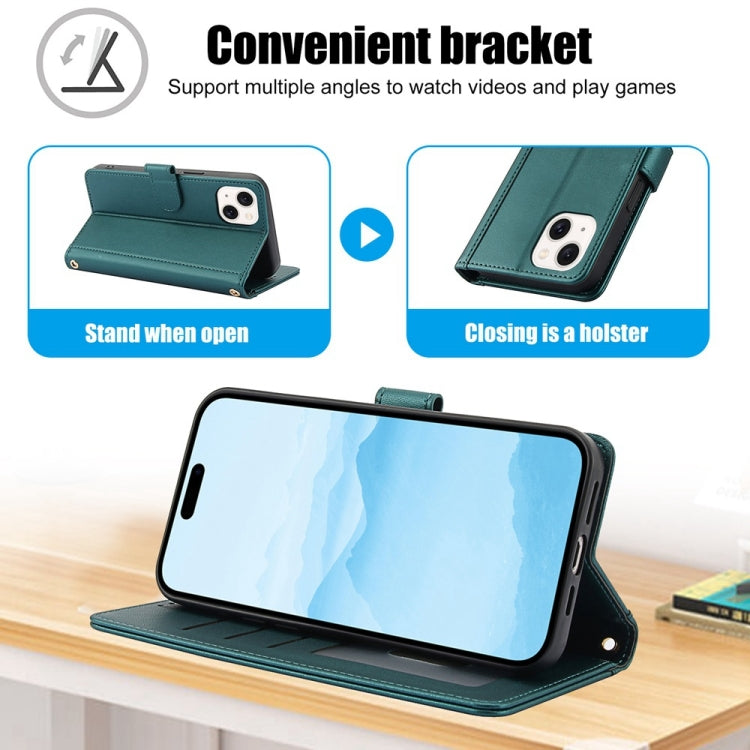 For iPhone 14 Plus Skin Feel Pure Color Card Slots Leather Phone Case with Dual Lanyard