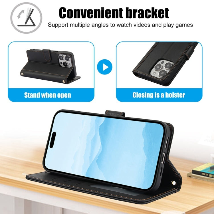 For iPhone 14 Pro Skin Feel Pure Color Card Slots Leather Phone Case with Dual Lanyard