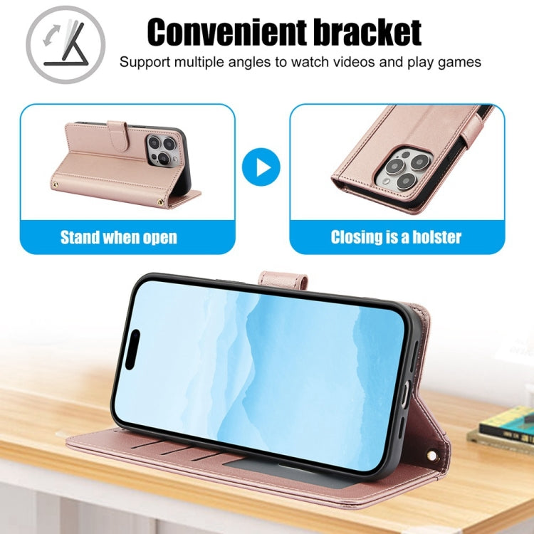 For iPhone 13 Pro Max Skin Feel Pure Color Card Slots Leather Phone Case with Dual Lanyard