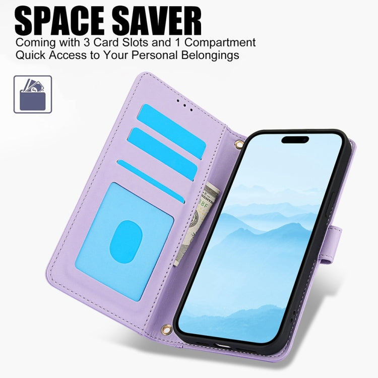 For iPhone 13 Pro Max Skin Feel Pure Color Card Slots Leather Phone Case with Dual Lanyard