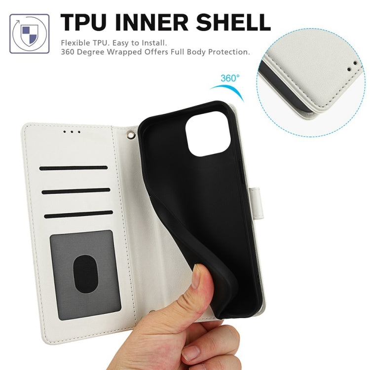 For iPhone 13 Skin Feel Pure Color Card Slots Leather Phone Case with Dual Lanyard