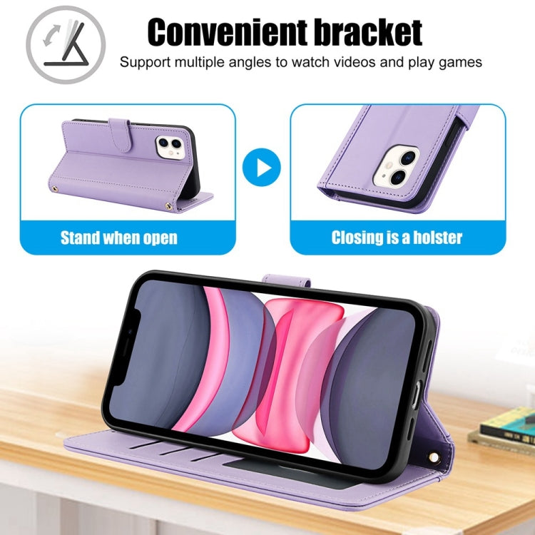 For iPhone 12 / 12 Pro Skin Feel Pure Color Card Slots Leather Phone Case with Dual Lanyard