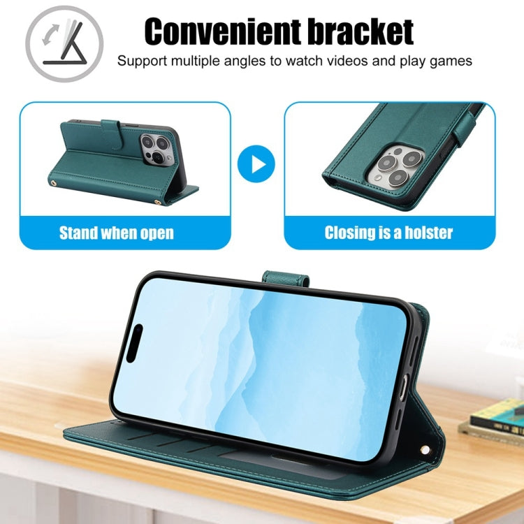 For iPhone 12 Pro Max Skin Feel Pure Color Card Slots Leather Phone Case with Dual Lanyard