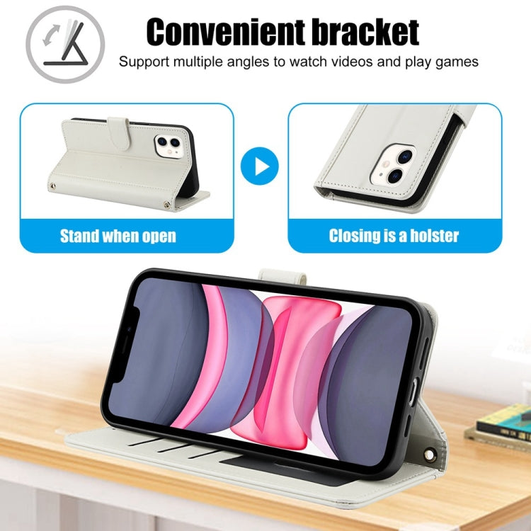 For iPhone 11 Skin Feel Pure Color Card Slots Leather Phone Case with Dual Lanyard