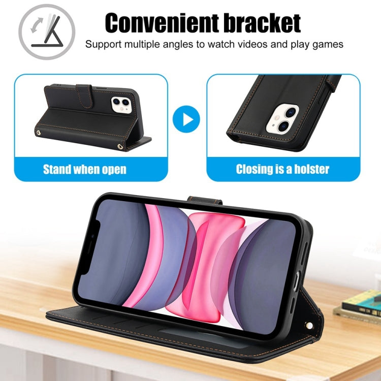 For iPhone 11 Skin Feel Pure Color Card Slots Leather Phone Case with Dual Lanyard