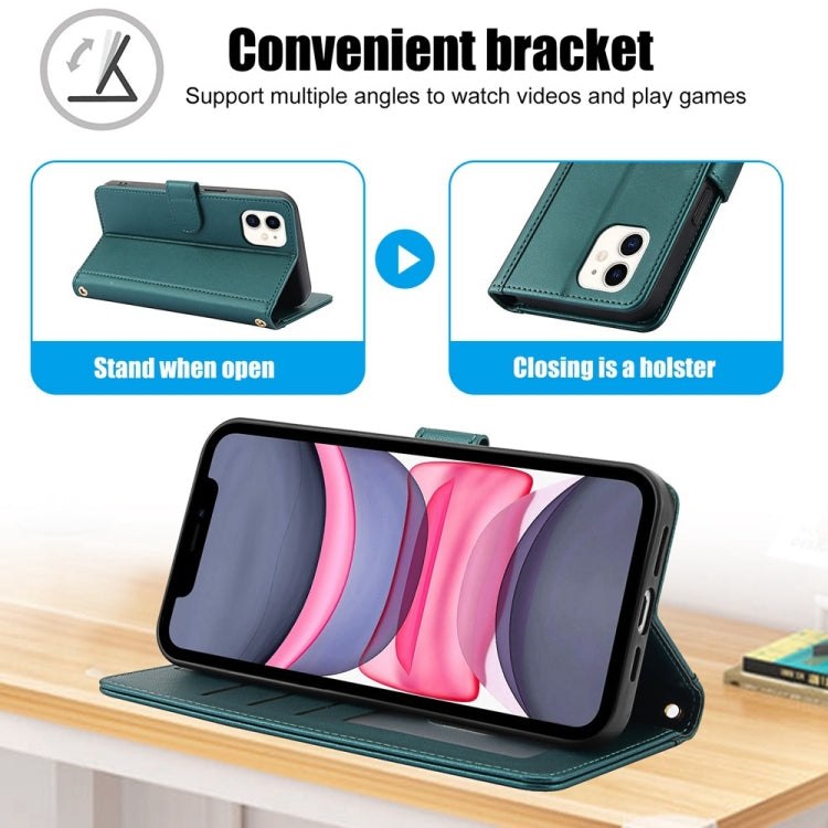 For iPhone 11 Skin Feel Pure Color Card Slots Leather Phone Case with Dual Lanyard