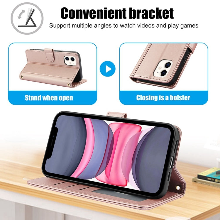 For iPhone 11 Skin Feel Pure Color Card Slots Leather Phone Case with Dual Lanyard