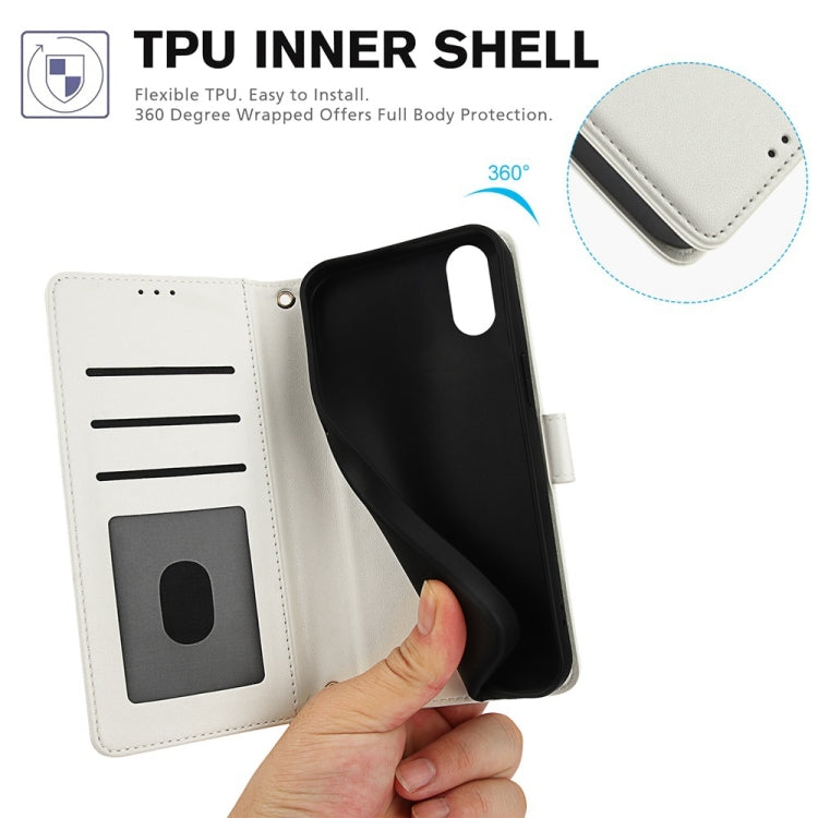 For iPhone X / XS Skin Feel Pure Color Card Slots Leather Phone Case with Dual Lanyard
