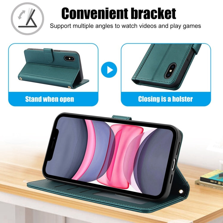 For iPhone X / XS Skin Feel Pure Color Card Slots Leather Phone Case with Dual Lanyard