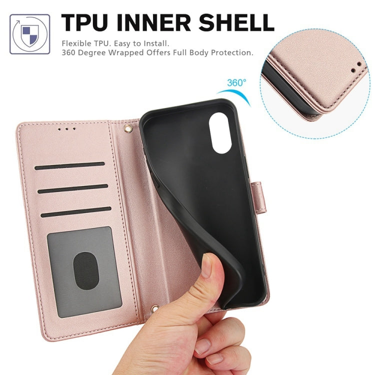 For iPhone X / XS Skin Feel Pure Color Card Slots Leather Phone Case with Dual Lanyard