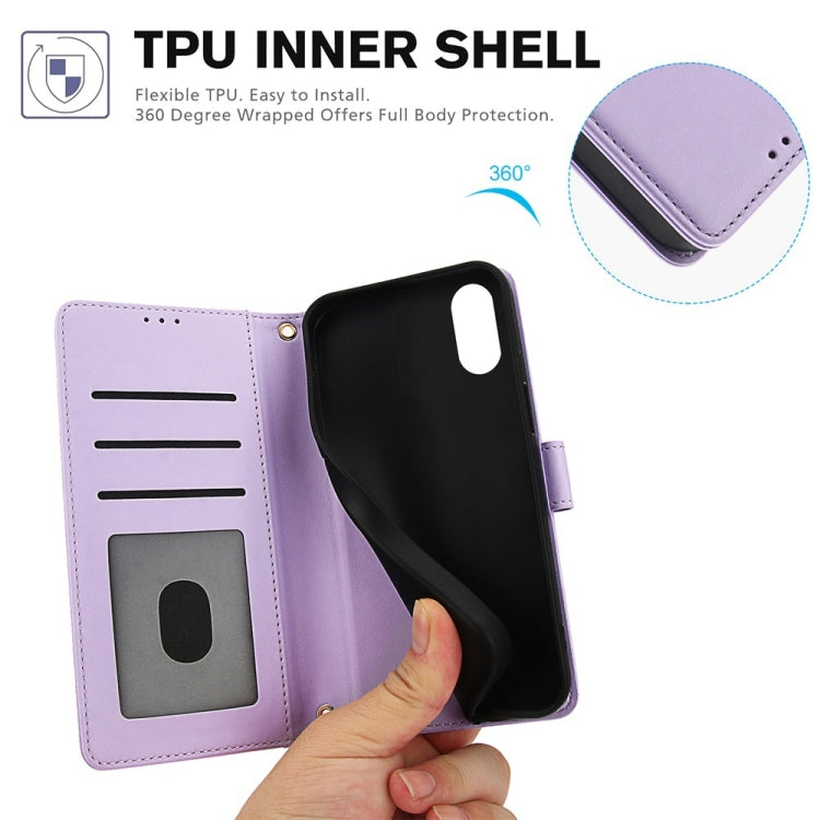 For iPhone X / XS Skin Feel Pure Color Card Slots Leather Phone Case with Dual Lanyard