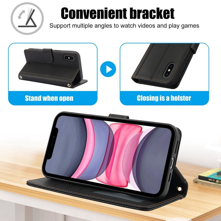 For iPhone XS Max Skin Feel Pure Color Card Slots Leather Phone Case with Dual Lanyard