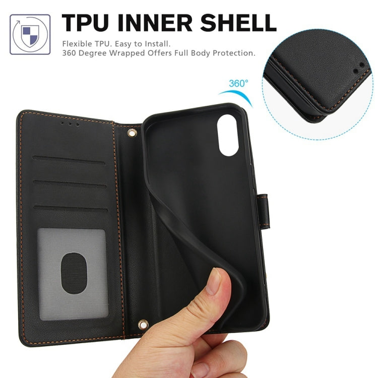 For iPhone XS Max Skin Feel Pure Color Card Slots Leather Phone Case with Dual Lanyard