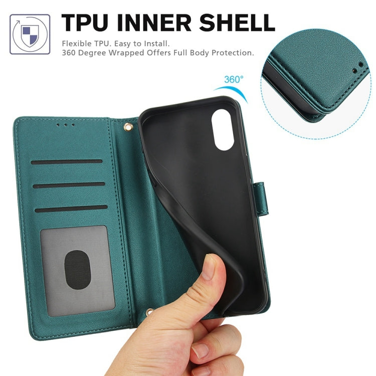 For iPhone XS Max Skin Feel Pure Color Card Slots Leather Phone Case with Dual Lanyard