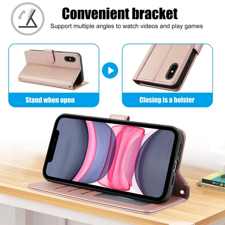 For iPhone XS Max Skin Feel Pure Color Card Slots Leather Phone Case with Dual Lanyard
