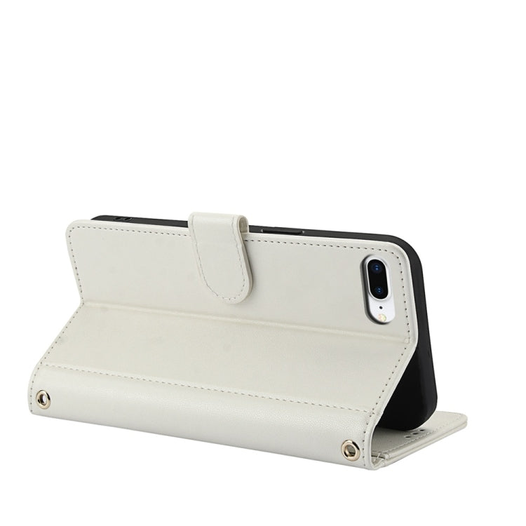 For iPhone 7 Plus / 8 Plus Skin Feel Pure Color Card Slots Leather Phone Case with Dual Lanyard