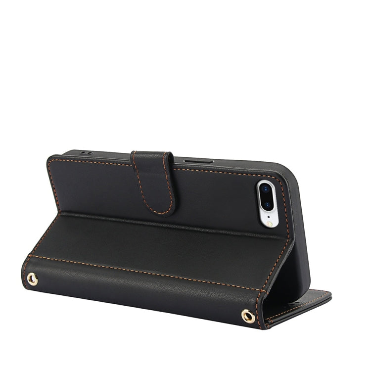 For iPhone 7 Plus / 8 Plus Skin Feel Pure Color Card Slots Leather Phone Case with Dual Lanyard