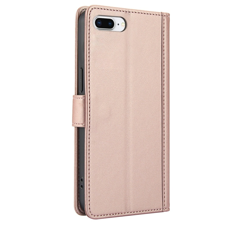 For iPhone 7 Plus / 8 Plus Skin Feel Pure Color Card Slots Leather Phone Case with Dual Lanyard