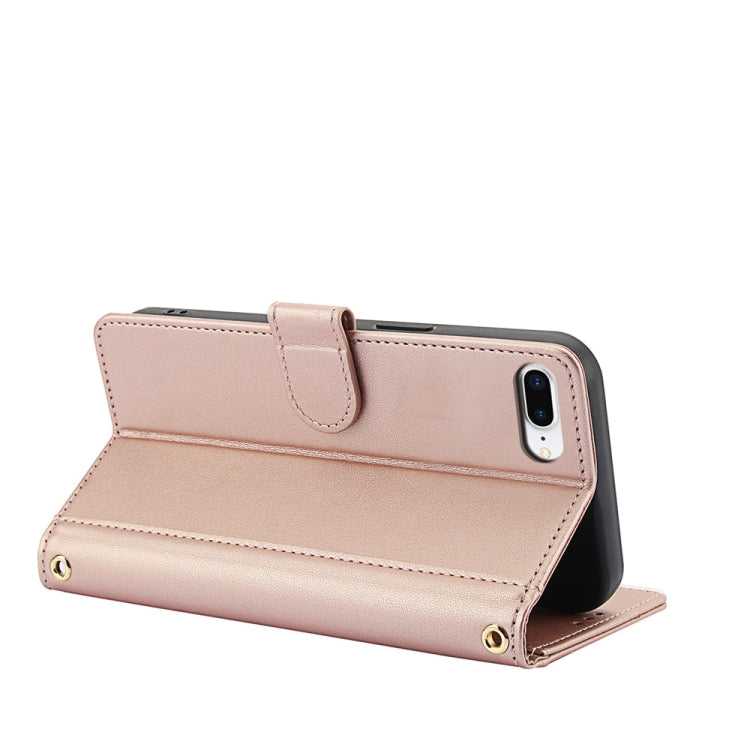 For iPhone 7 Plus / 8 Plus Skin Feel Pure Color Card Slots Leather Phone Case with Dual Lanyard
