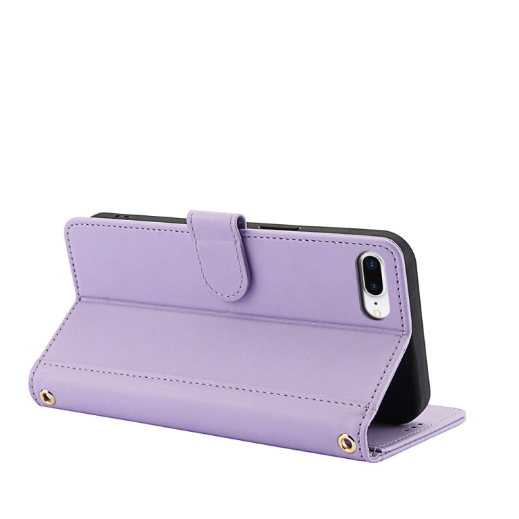 For iPhone 7 Plus / 8 Plus Skin Feel Pure Color Card Slots Leather Phone Case with Dual Lanyard