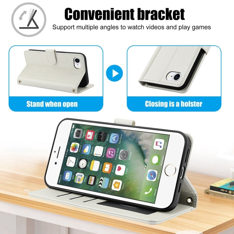 For iPhone 8 / 7 / SE 2022 / SE 2020 Skin Feel Pure Color Card Slots Leather Phone Case with Dual Lanyard