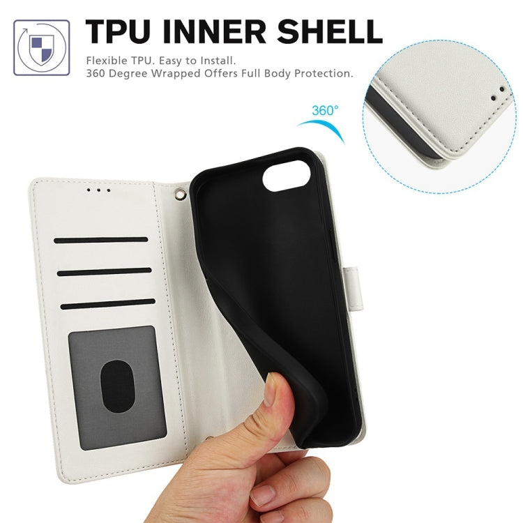 For iPhone 8 / 7 / SE 2022 / SE 2020 Skin Feel Pure Color Card Slots Leather Phone Case with Dual Lanyard