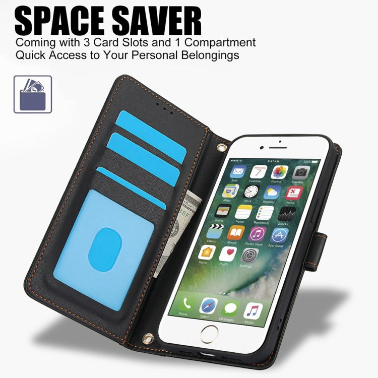 For iPhone 8 / 7 / SE 2022 / SE 2020 Skin Feel Pure Color Card Slots Leather Phone Case with Dual Lanyard
