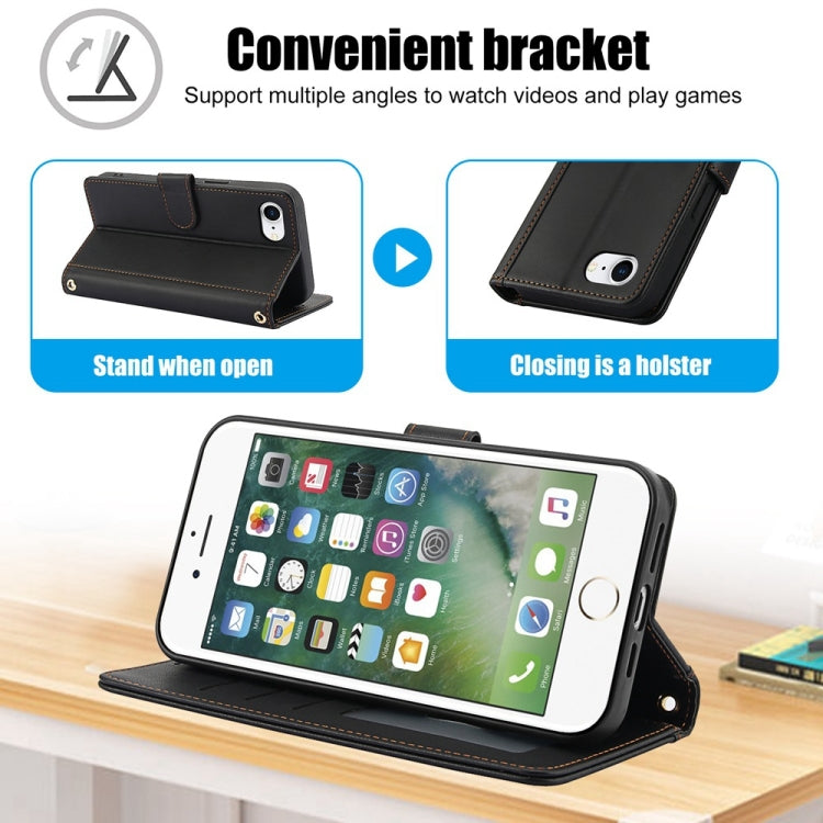 For iPhone 8 / 7 / SE 2022 / SE 2020 Skin Feel Pure Color Card Slots Leather Phone Case with Dual Lanyard