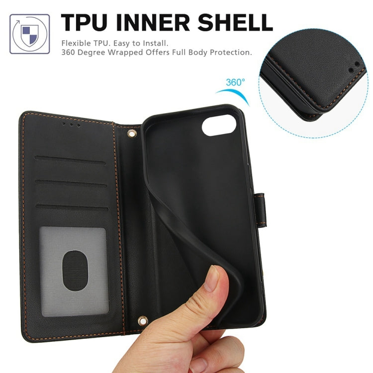 For iPhone 8 / 7 / SE 2022 / SE 2020 Skin Feel Pure Color Card Slots Leather Phone Case with Dual Lanyard