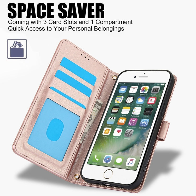 For iPhone 8 / 7 / SE 2022 / SE 2020 Skin Feel Pure Color Card Slots Leather Phone Case with Dual Lanyard