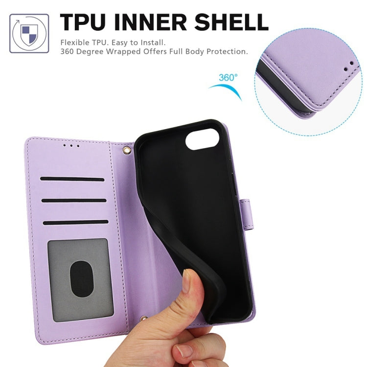 For iPhone 8 / 7 / SE 2022 / SE 2020 Skin Feel Pure Color Card Slots Leather Phone Case with Dual Lanyard