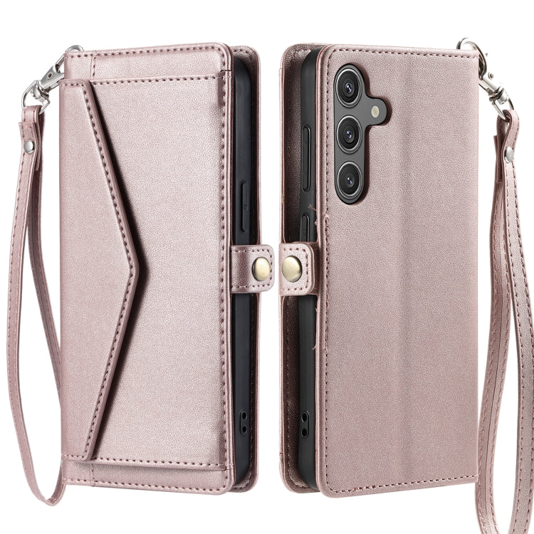 For Samsung Galaxy S25 5G Wallet Multi-card Slot Leather Phone Case with Lanyard